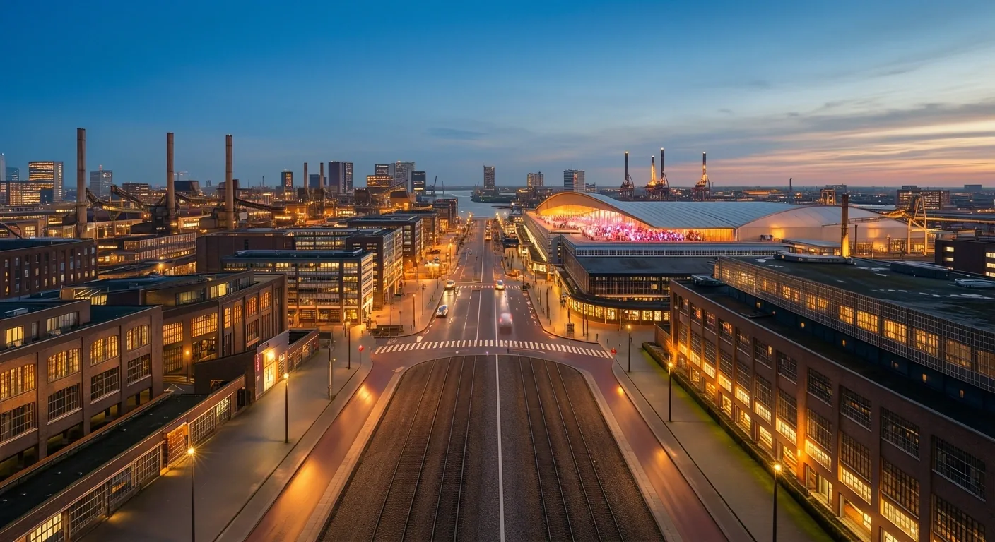 Uitzicht op Rotterdam bij schemering